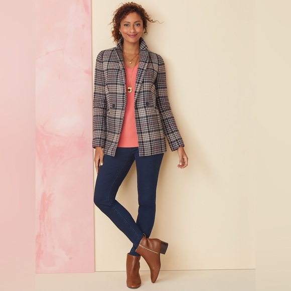 Talbots Double Breasted Bradwell Plaid Blazer 14 P Petite Office Career Business - Picture 3 of 11